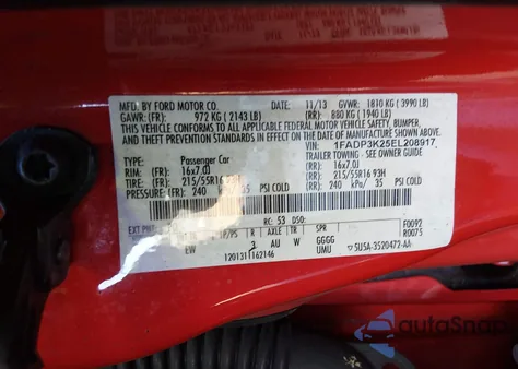 2014 Ford Focus Se из США, поврежденный, VIN 1FADP3K25EL208917